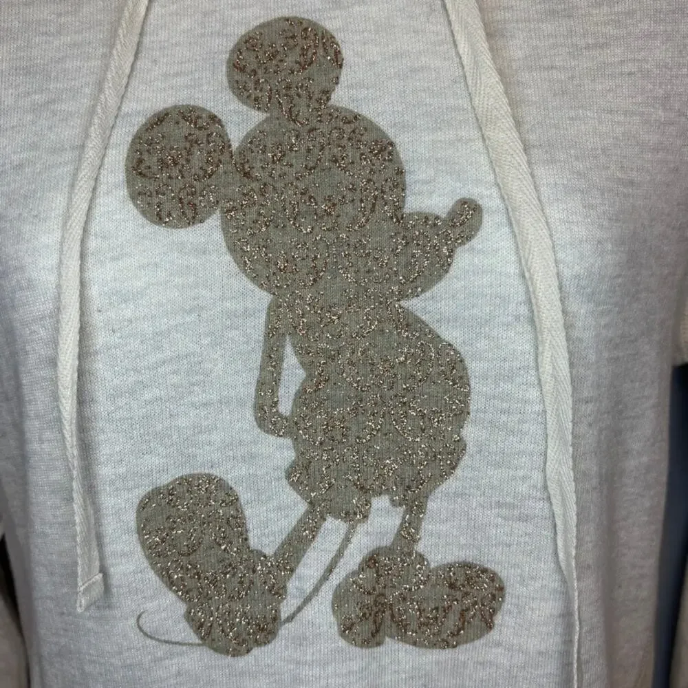 NWT Disney Mickey Glitter‎ Neutral Hoodie Sweatshirt Beachy Cover Up Dress Sz S